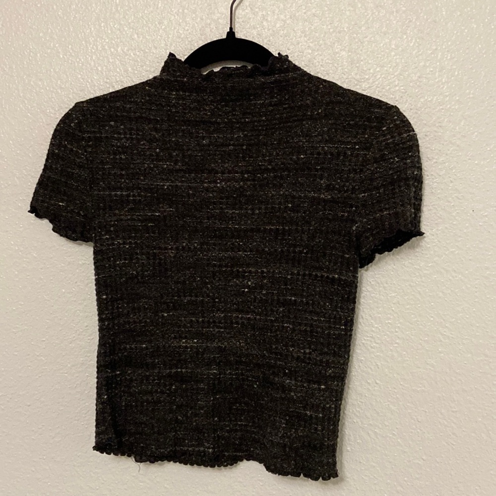 Mock Neck Grey Black Top
